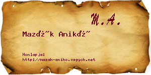 Mazák Anikó névjegykártya